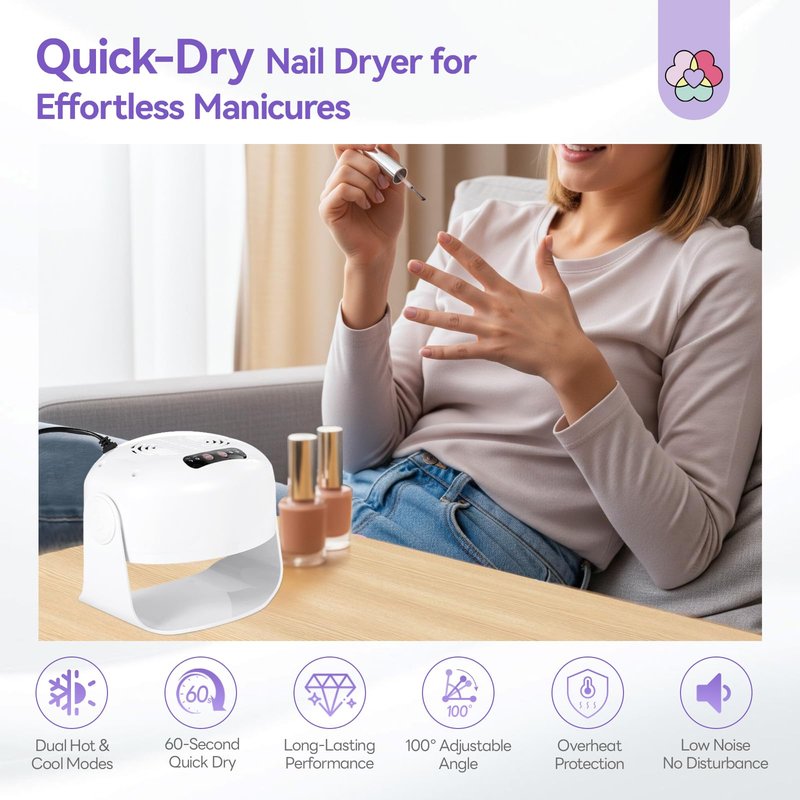 SAVILAND 600W Fast Nail Dryer: 6X Fast Drying Nail Polish Dryer for Regular Polish Nail Fan With Adjustable Angle Fingernail Dual Heating & Cooling Modes Dry Nail Dehydrator for Salon White
