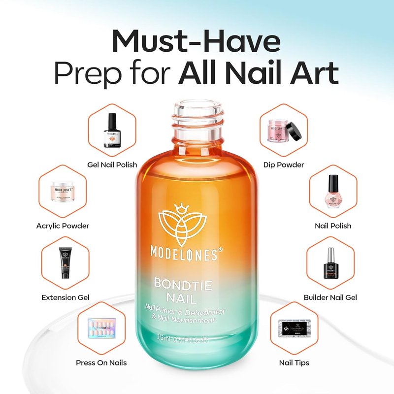 Modelones Nail Dehydrator & Primer - 3-in-One Vitamin A, E & Keratin Formula for Acrylic & Gel Nails