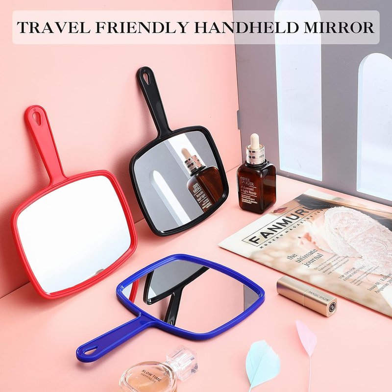 Handheld Compact Mirrors - 3 Pcs Portable Square Mirrors for Salon & Travel | Red, Black, Blue (9.17 x 6.53 Inch)