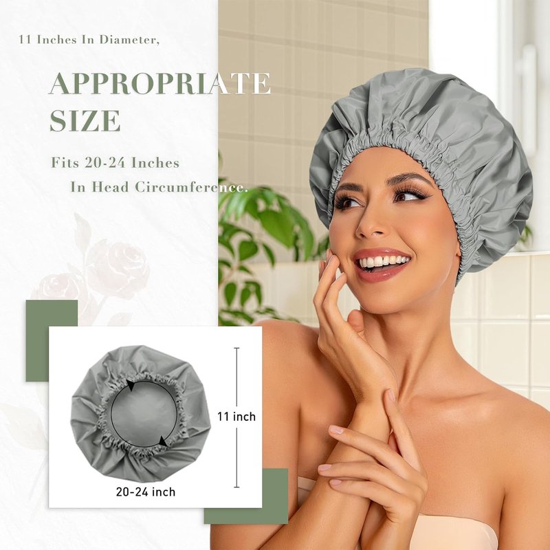 Reusable Shower Cap for Women - Large Waterproof Hair Bonnet for Long, Curly Hair | Dark Grey