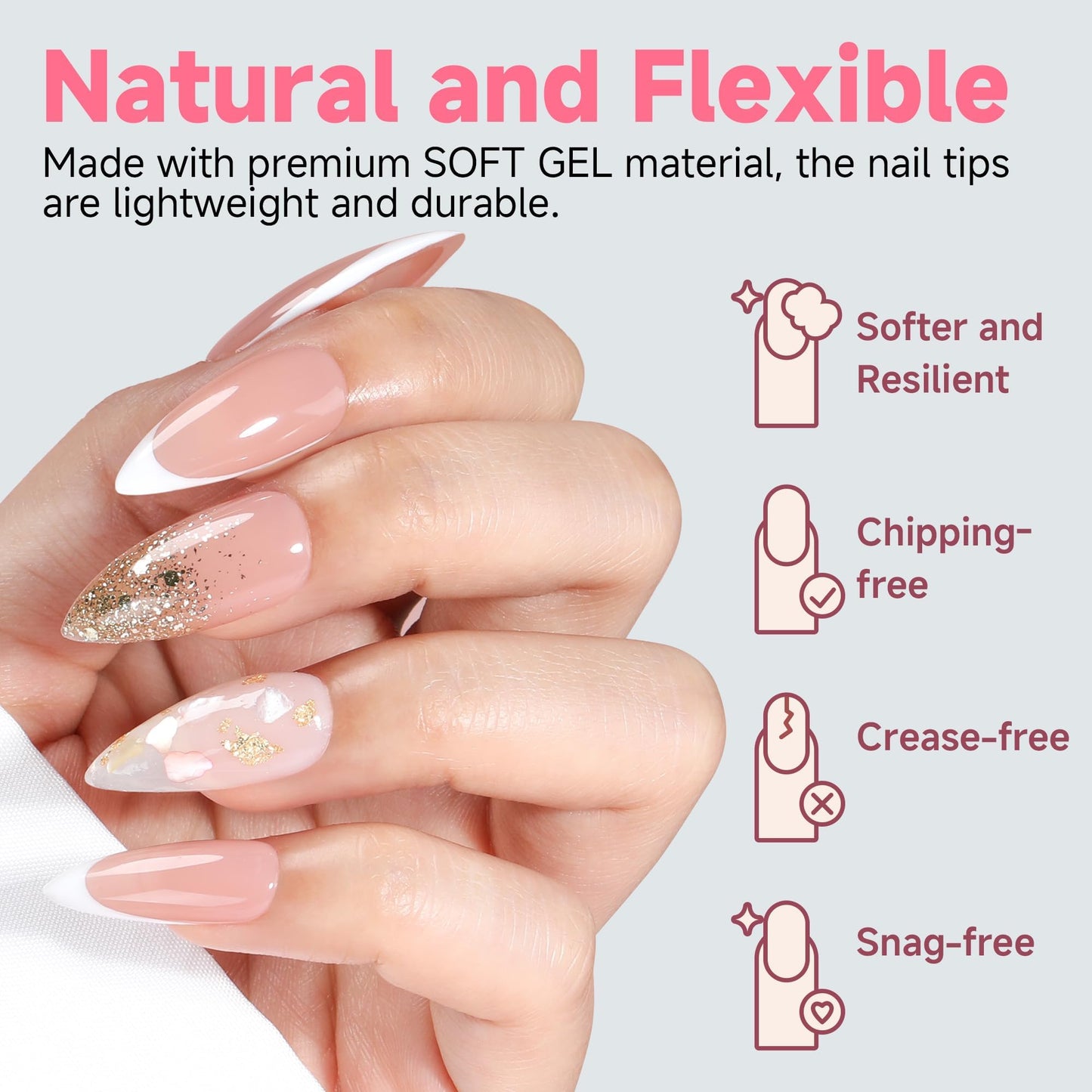 UNA GELLA Stiletto Gel Nail Tips: Full Cover 312Pcs No C Curve Halloween Stiletto Nail Tips Pre-buff Press On Nails Half Matte Almond Gel Tips for Nail Extension DIY Salon 12 Sizes