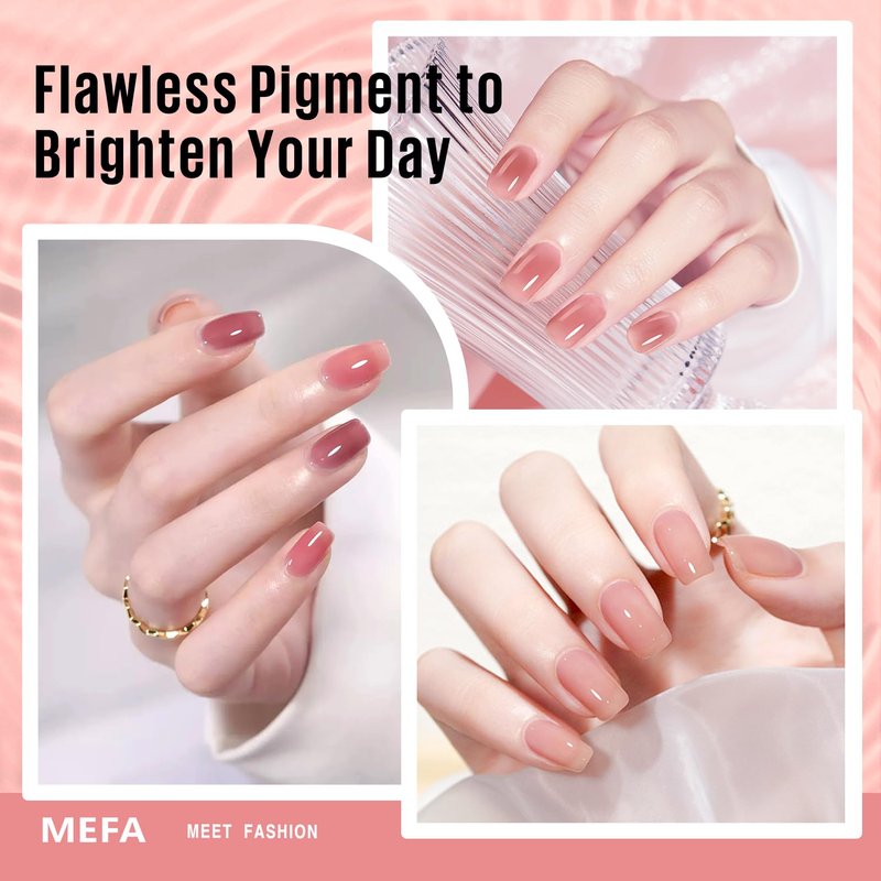 MEFA Jelly Gel Nail Polish Set - 12 Colors Including Valentine's Nude Pink & Milky White | Soak Off DIY Nail Art