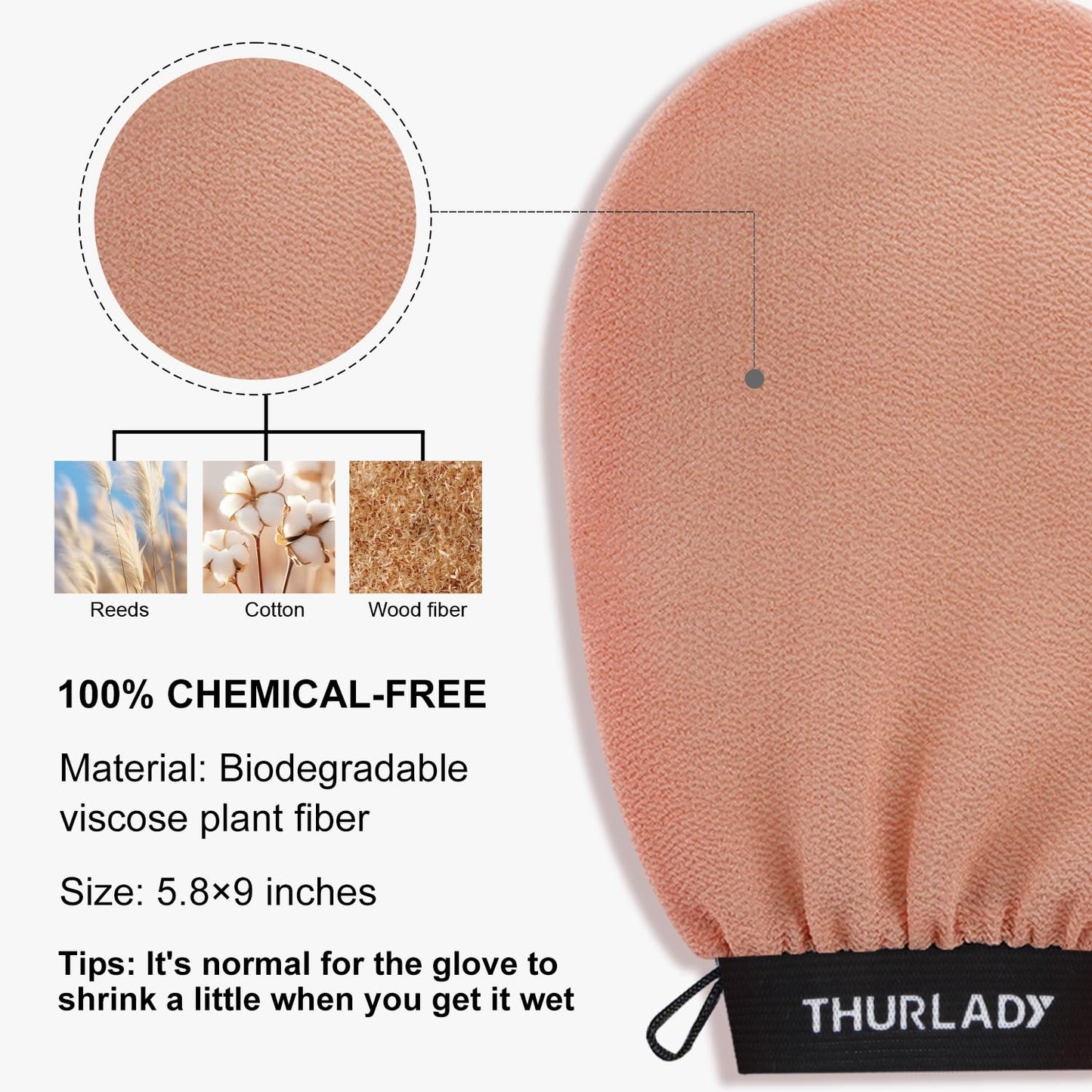 THURLADY Exfoliating Glove, Korean Exfoliating Mitt Body Scrubber, Viscose Fiber Bath Shower Scrub Gloves, Dead Skin Remover for Body, Skin Care Tools for Smoother Skin, Self-Tan Prep & Removal, Peach