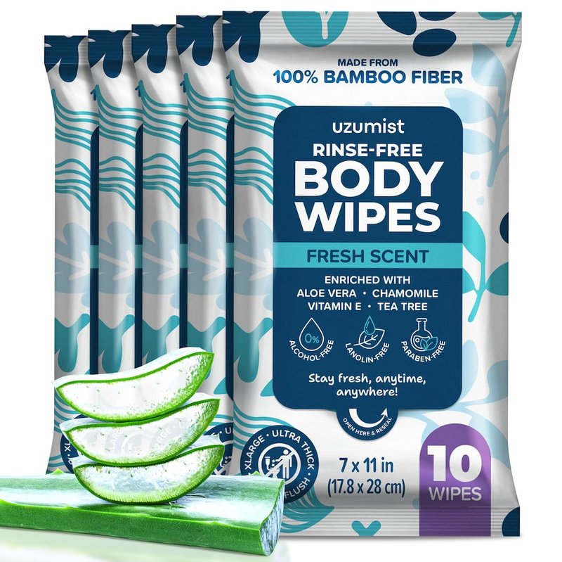 Body Wipes For Adults Bathing No Rinse - 50 XL Ultra Thick Shower Wipes For Adults No Rinse, 5 Packs of 10 Adult Wipes for Personal Cleansing, Daily Hygiene, Bedridden & Elderly Care, Travel, Camping