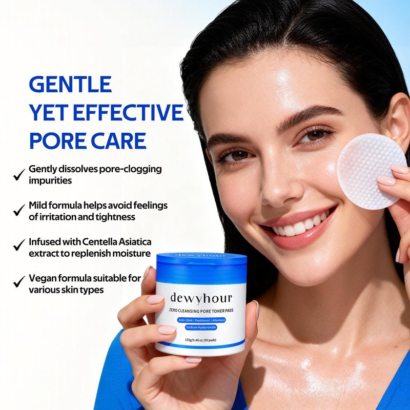 dewyhour Cleansing Face Pads, Gentle Exfoliation Toner Pads for Face with AHA & BHA – Korean Skin Care Moisturizing Dual-Sided Textured Pad Sensitive Skin