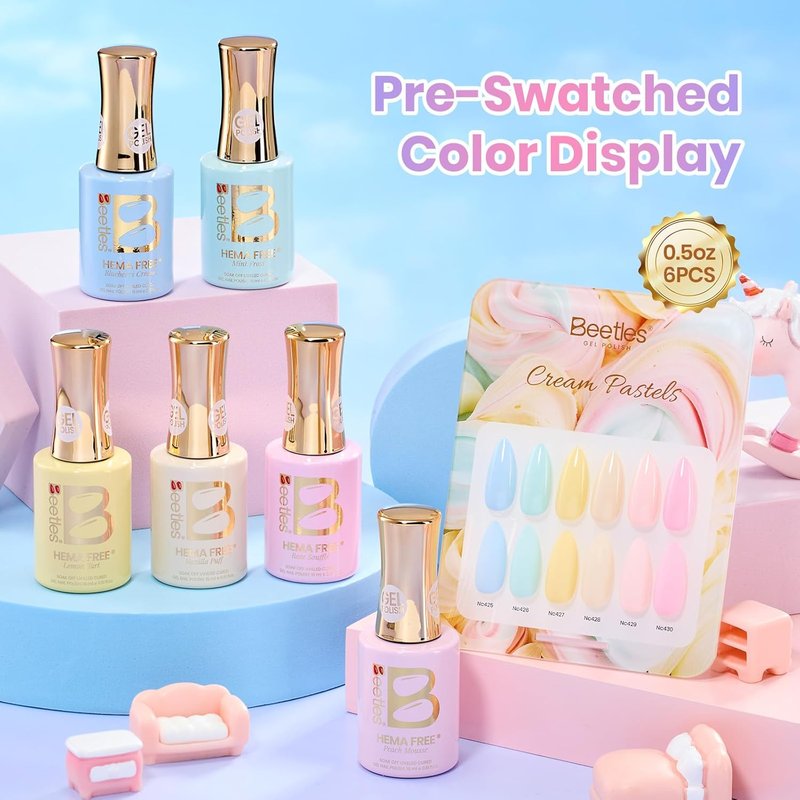 Beetles Pastel Gel Polish Set | HEMA-Free 6-Color Collection - 15ML Salon-Quality Soak Off UV Gel