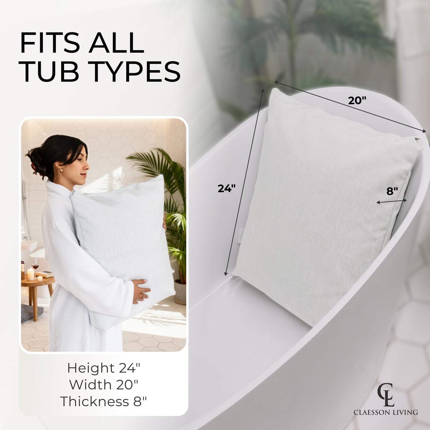 Luxury Bath Pillow for Tub - Thick and Comfortable Bathtub Pillow Support for Head and Neck and Back - Washable Quick-Drying Bath Pillows - Bath Cushion for Home Spa - Fits Any Bathtub - White