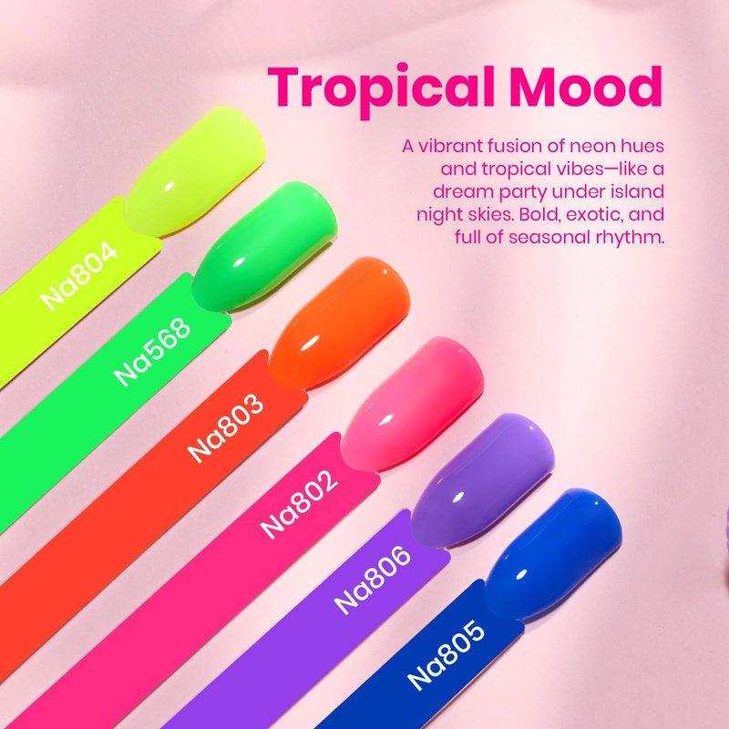 Beetles Neon Gel Nail Polish - Tropical Mood, Hema Free 6 Colors Summer Gel Nail Polish Set, 15ML Hot Pink Yellow Blue Purple Green Orange, Soak Off UV LED Bright Rainbow Summer Nails Art Holiday