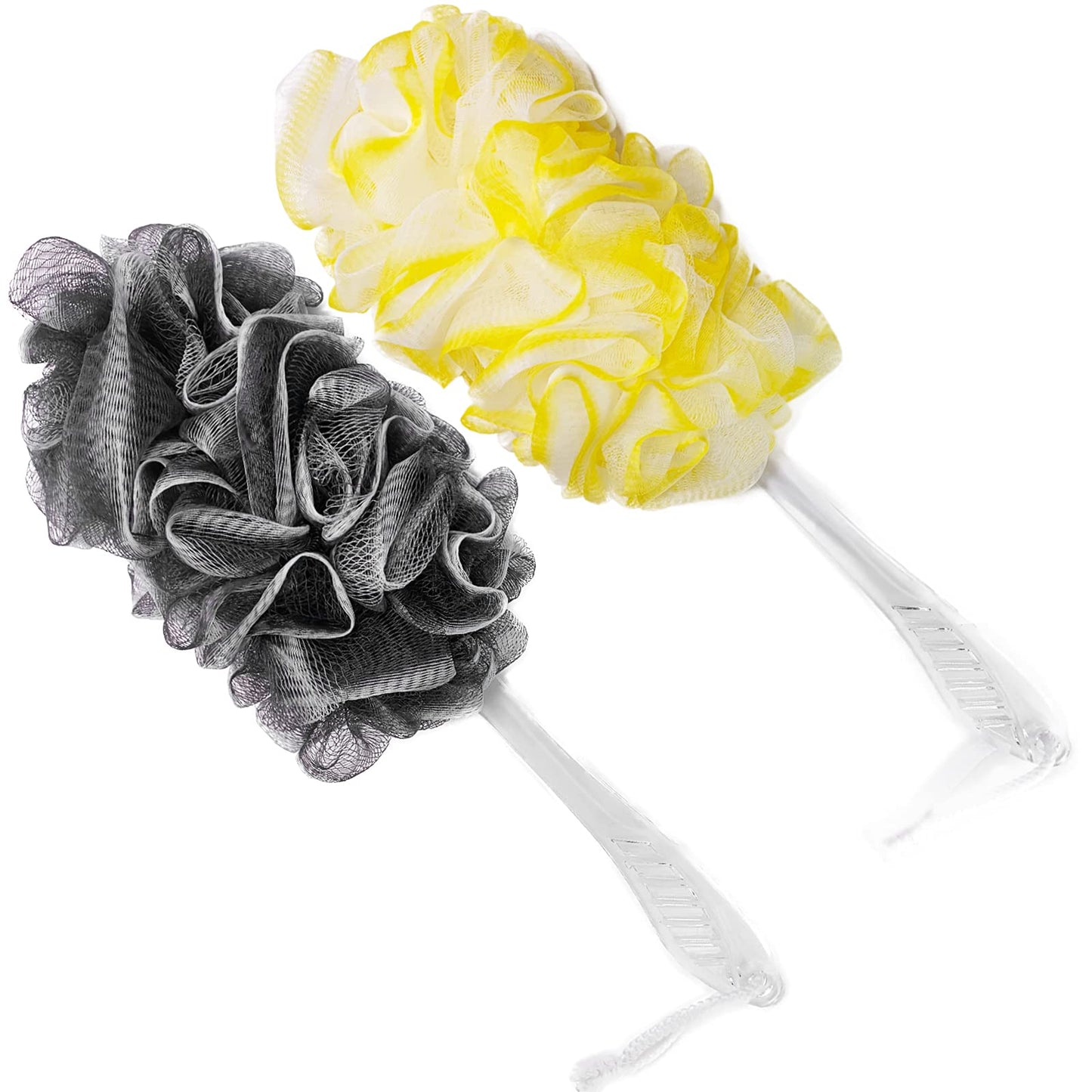 PPHAO BASIC - Black, Yellow & Gray Loofah - Mens & Womens Back Scrubber - 18 Inch Long - 2 Pack