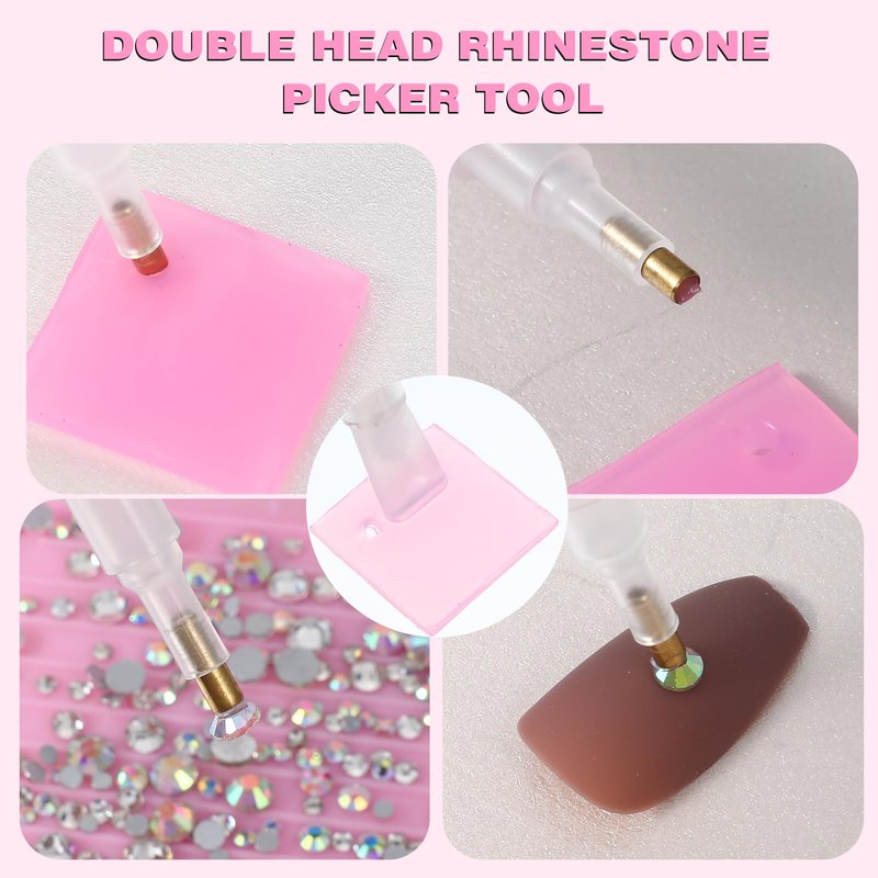FNANJWQ Rhinestone Pickup Tool Set: 2 Pcs Rhinestone Picker Handles Dual-Ended Rhinestones Applicator Dotting Tool Pen Shiny Diamond Dot Drill Pen for DIY Home Nail Salon