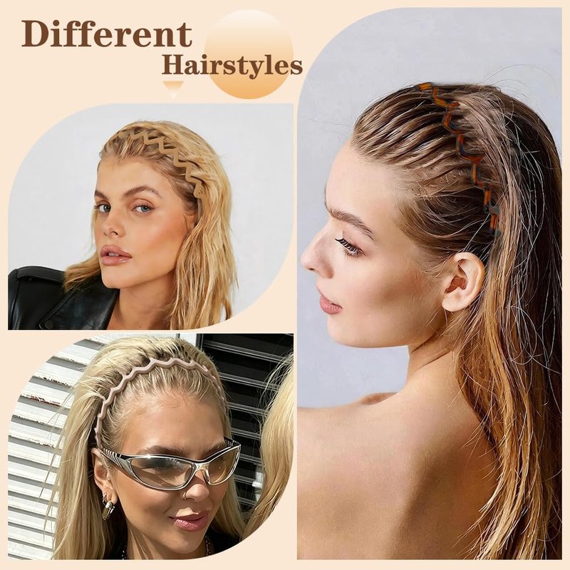 ELLOPH 6 Pack Zig Zag Headbands for Women, Non Slip Headband with Teeth, Plastic Hair Bands for Daily Work Makeup Sports 90s Retro Style Hair Accessories for Women Girls