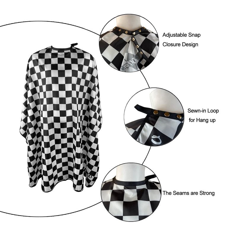 Barber Cape for Men Haircut Cape with Snap Closures Professional Salon Cutting Cape Large Waterproof Hairdressing Cape Gown Apron for Hairstylist- 63”× 56”(CHECKED PATTERN)