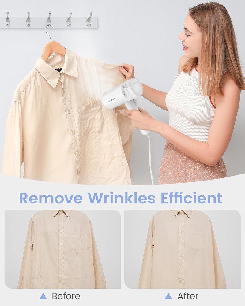 Beautural Portable Clothes Steamer - Fast 30s Heat-Up, Handheld & Foldable Design, White