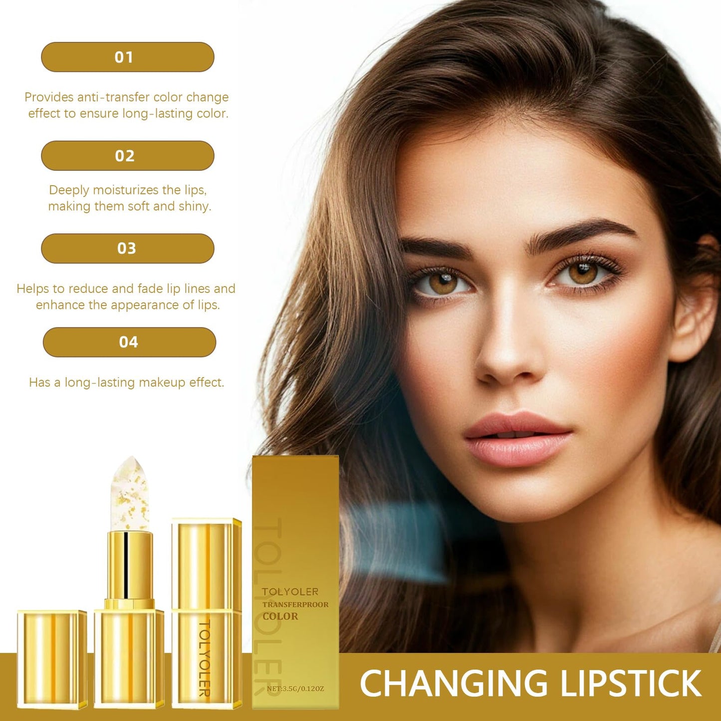 Tolyoler Color Changing Lipstick, PH Lip-stick Color Changing, 24 Hours Lasting Hydration Lip-stick without Stripping, Makes Your Lips Look Fuller, Softer, Suitable for All Skin Tones (1PC)