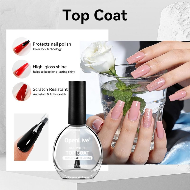 Glossy Top Coat Clear Nail Polish - 2 Pcs Quick Dry, Long-Lasting High Shine Finish | Vegan Nail Art Gift for Women
