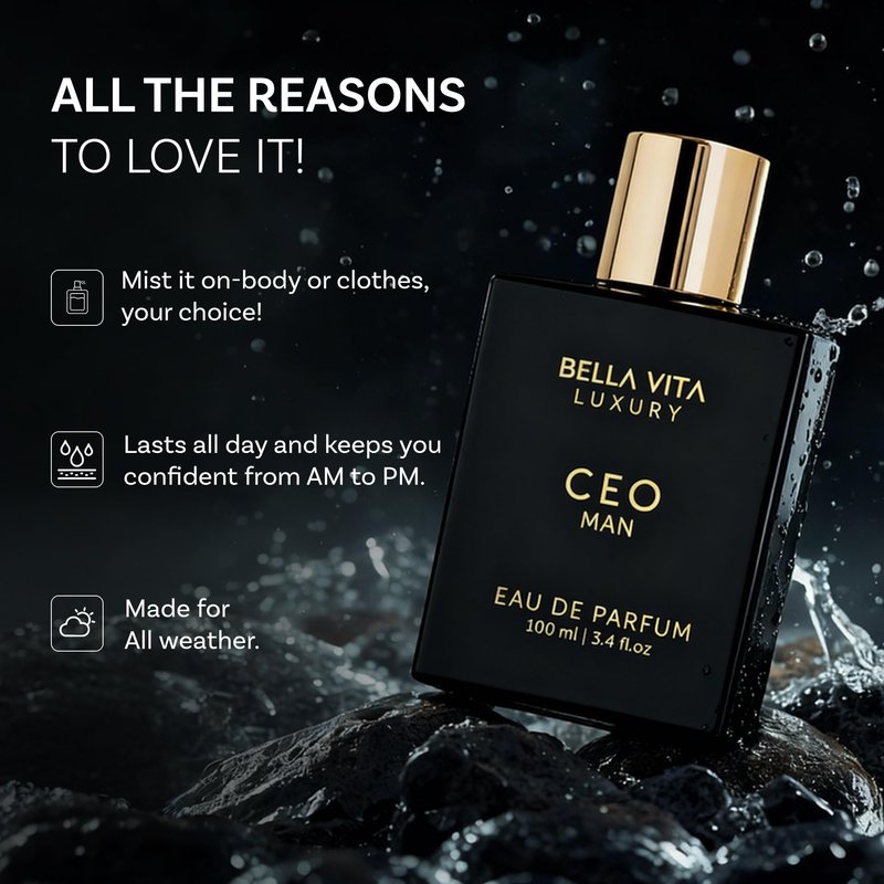 Bellavita Luxury CEO MAN Eau de Parfum | 100 ml (3.4 fl.oz.) | Perfume for Men | Mandarin, Lemon, Lavender, and Vetiver Notes | Long Lasting Men's Fragrance