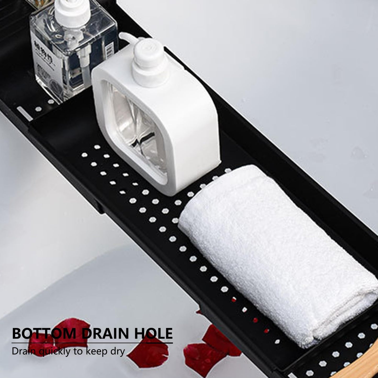 Bath Tub Tray - Stretchable, Strong Load-Bearing, Plastic, Anti-Slip Design - Ultimate Bathtub Caddy Tray(Black)