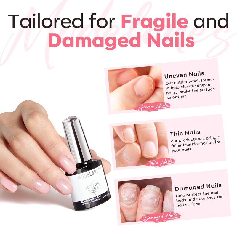 modelones Builder Rubber Base Gel for Nails, Milky Pink Light Baby Color 6 in One Nude Base Coat Strengthen Apex Building Extension Long Last Protect Soak Off Manicure for Fragile Nail Art DIY Home