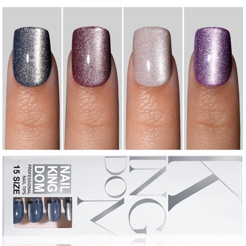 120Pcs Square Press on Nails Short Cat Eye Fake Nails Glossy Glitter Acrylic Nails Gel Glue on Nail Purple White Blue False Nails Press ons Stick on Nail Manicure Kit for Women Girls 15 Sizes