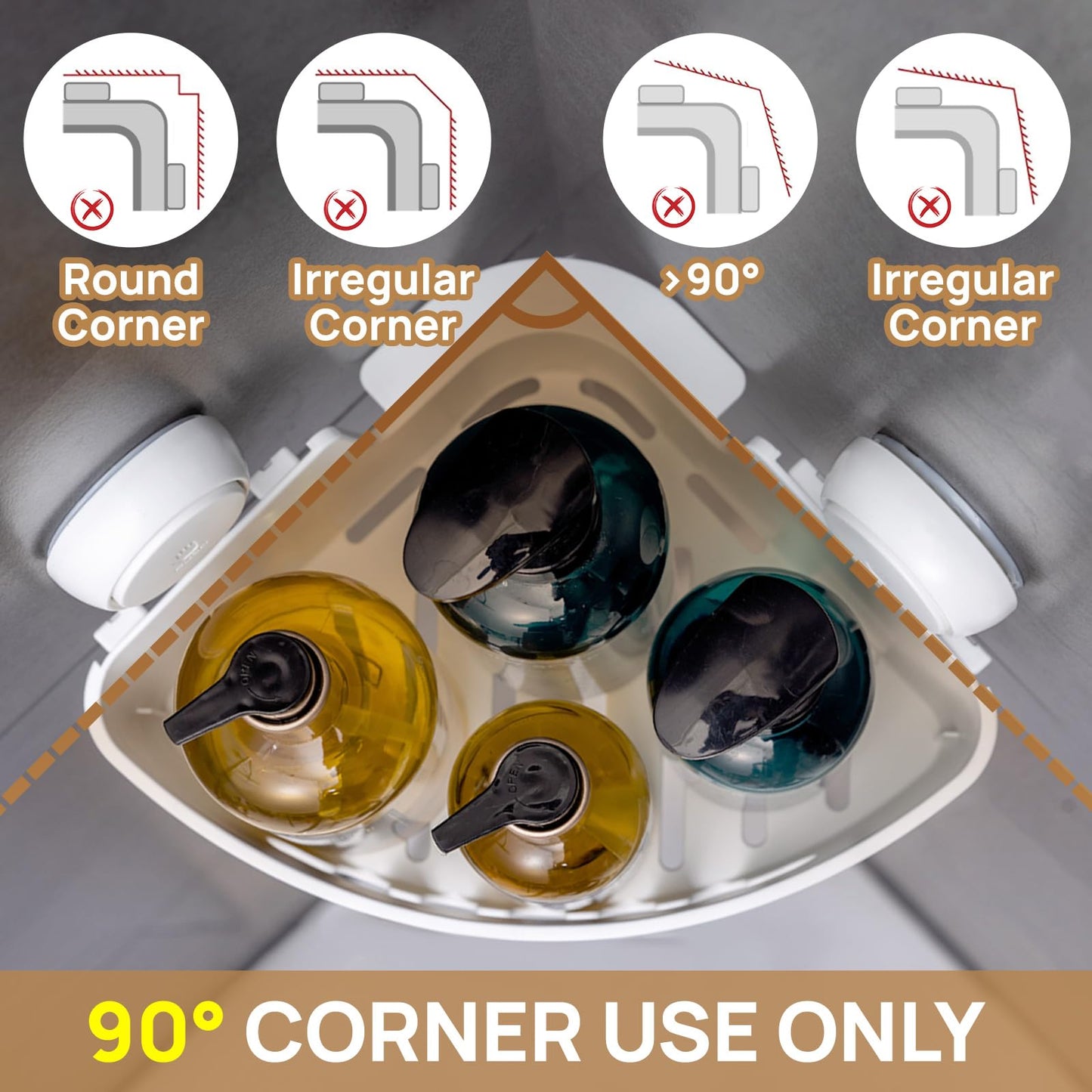LEVERLOC Corner Shower Caddy Suction Cup, Shower Caddy Basket Powerful Suction Bathroom, Waterproof & Rustproof Organizer for Bathroom Storage, No-Drilling Removable (White)