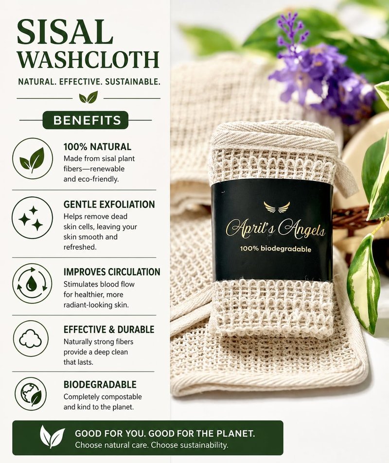 100% Natural Sisal Washcloth. Gentle Exfoliation for Smoother Skin. Durable & Reusable for Face & Body. 100% Biodegradable. Removes Dead Skin Cells and Dirt (3 Pcs)
