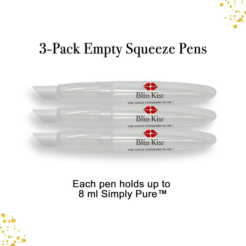 Bliss Kiss Refillable Cuticle Oil Pen - Empty 3-Pack for Nail Growth & Easy Application