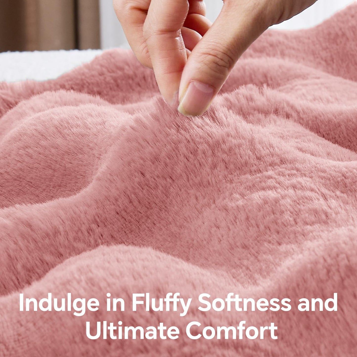BEDELITE Faux Fur Pink Throw Blanket, Soft Cozy Plush Bubble Blanket for Couch Sofa Bedroom Living Room Decor - 870GSM Thick Warm Fuzzy Fluffy Faux Rabbit Fur Blanket for Women Gift, 50x60 Inches