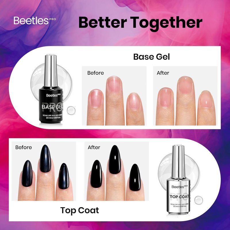 Beetles Pro Gel Nail Polish | Top Coat & Base Gel - 20ml Super Shine Finish, Long Lasting for 28 Days