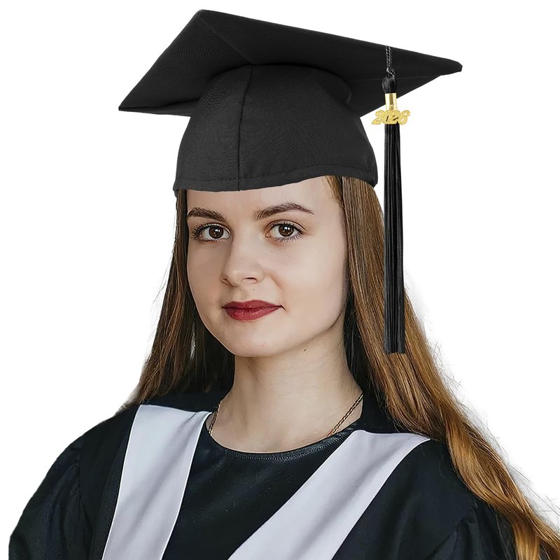 Luktastic Graduation Cap - Black Cap with 2024 Tassel and Gold Charm - Matte Finish - For High School, Bachelor, Master Graduates - Unisex - One Size Fits All - Includes Decorations Kit