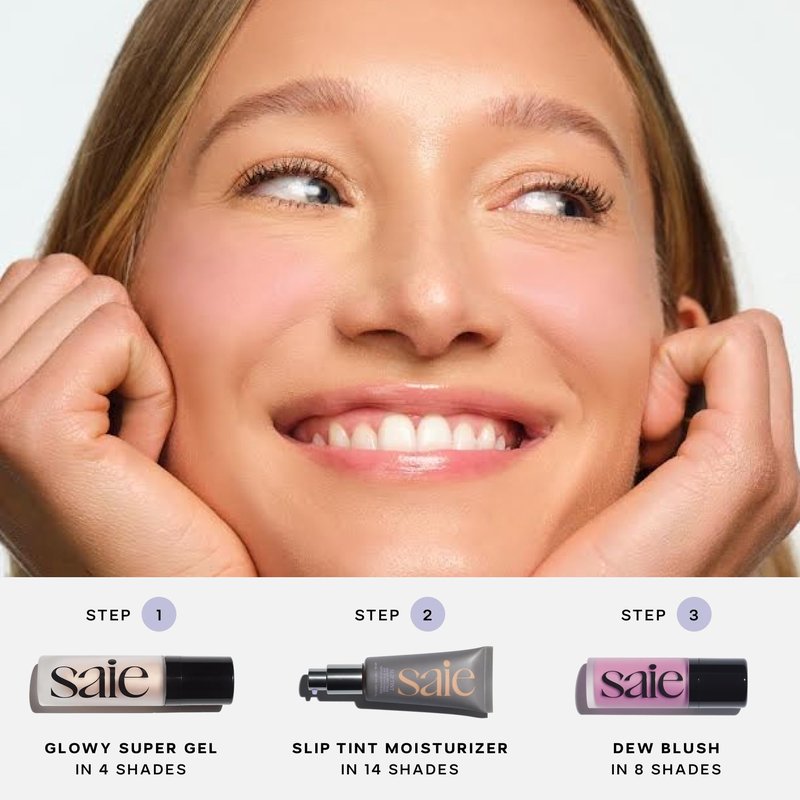 Saie Mini Glowy Super Gel - Hydrating Makeup Primer and Illuminating Glow Serum Enriched with Vitamin C and Squalane Oil - All-Over Liquid Highlighter Makeup for Instant Glass Skin - Warmglow (0.5 oz)