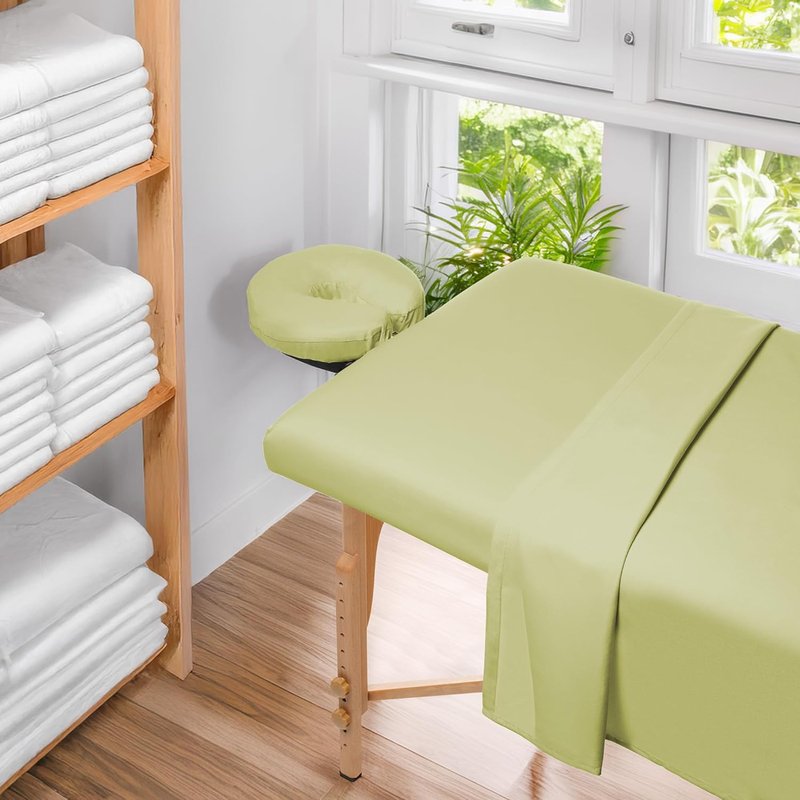 Microfiber Massage Table Sheet Set - Premium Facial Bed Cover with Flat & Fitted Sheets | Sage Green