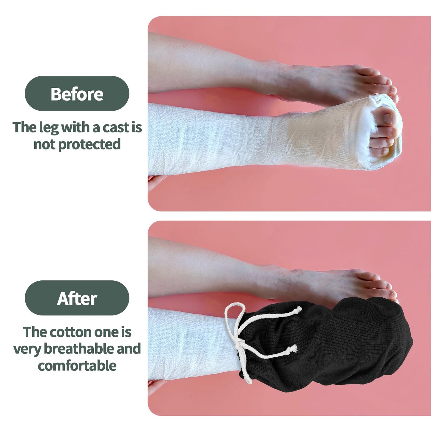 OXDFK 2 PCS Cast Sock Cover for Foot, Cast Cover for Foot, Leg Cast Cover, Adjustable Drawstring Foots Casts Cover for Men and Women (Black)