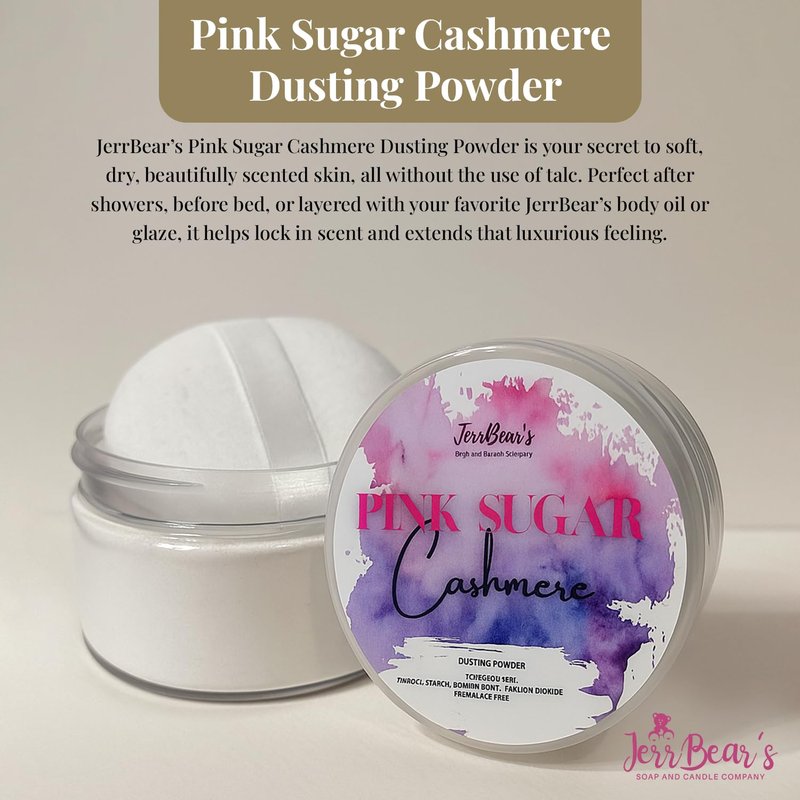 JerrBear’s Pink Sugar Cashmere Dusting Powder, Talc Free Body Formula for Women, Soft Scented Skin Care, Gentle Powder for Daily Freshness, 4oz Jar