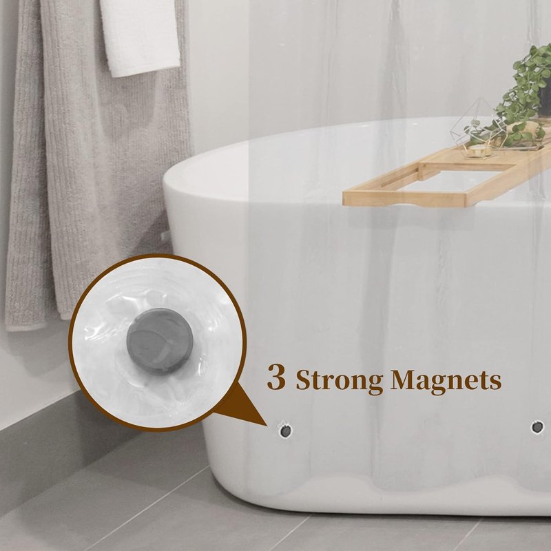 Barossa Design Shower Liner - Premium Clear PEVA with Rustproof Grommets & 3 Magnets | Waterproof, Lightweight Standard Size