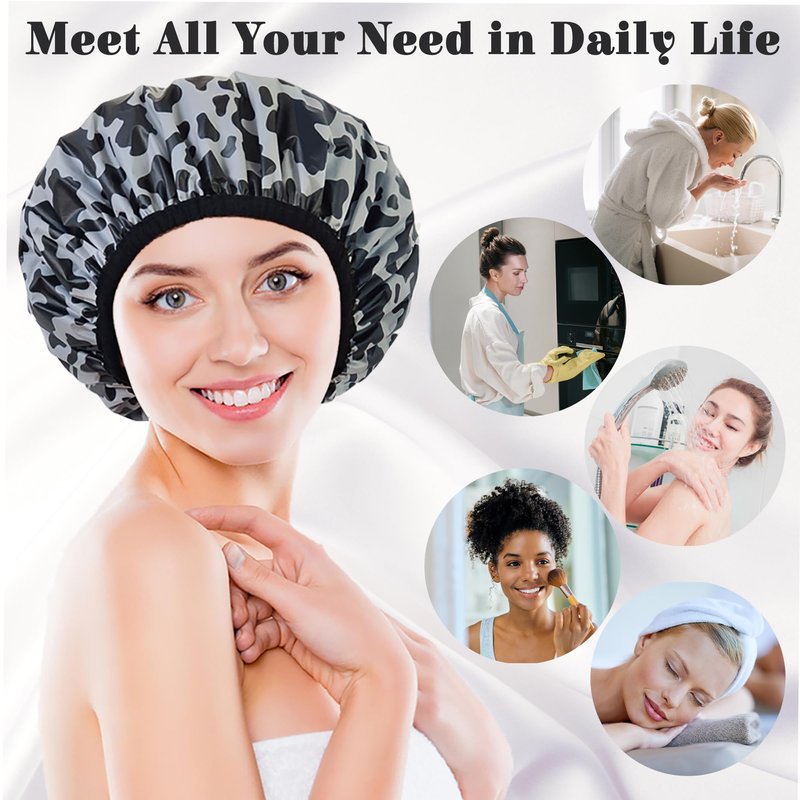 Choshion Reusable Waterproof Shower Cap for Women - Large Plastic Satin Lined for Braids & Long Hair
