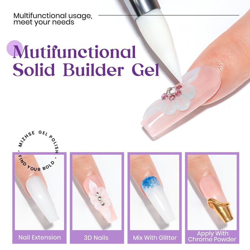 MIZHSE 60g White 3D Gel Nail Art Sculpting, Solid Builder Gel for Nails Non-Sticky Carving Molding Hard Extension Gels Soak Off U V LED for Salon Manicure Home DIY