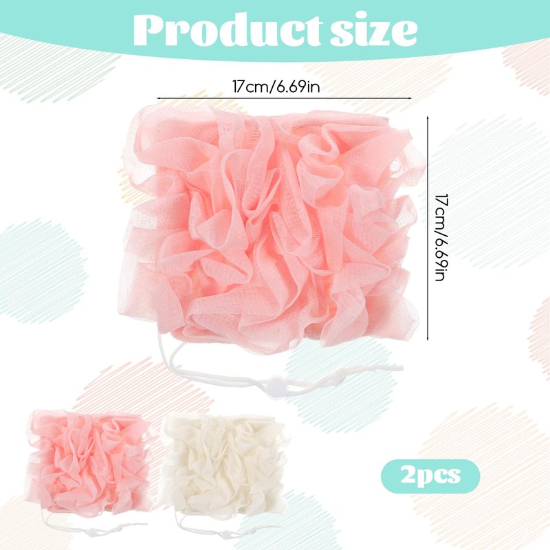 2 Pack Bar Soap Pouch Loofah 2 in 1 Bath Sponge Washable Bar Soap Loofah Washcloth Body Scrubber with Drawstring for Shower(White, Pink)