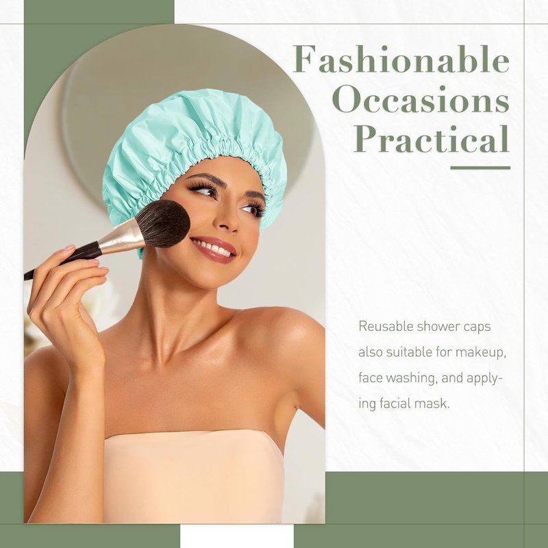 Reusable Shower Cap for Women - Large Waterproof Hair Bonnet | Elastic Band, Washable for Long Curly Hair - Mint Green