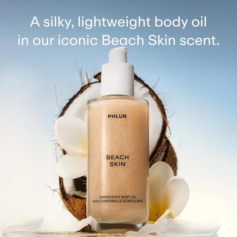 PHLUR Beach Skin Body Mist & Shimmering Body Oil Set - Coconut, Sandalwood & Vanilla Scent | 8 Fl Oz & 4 Fl Oz