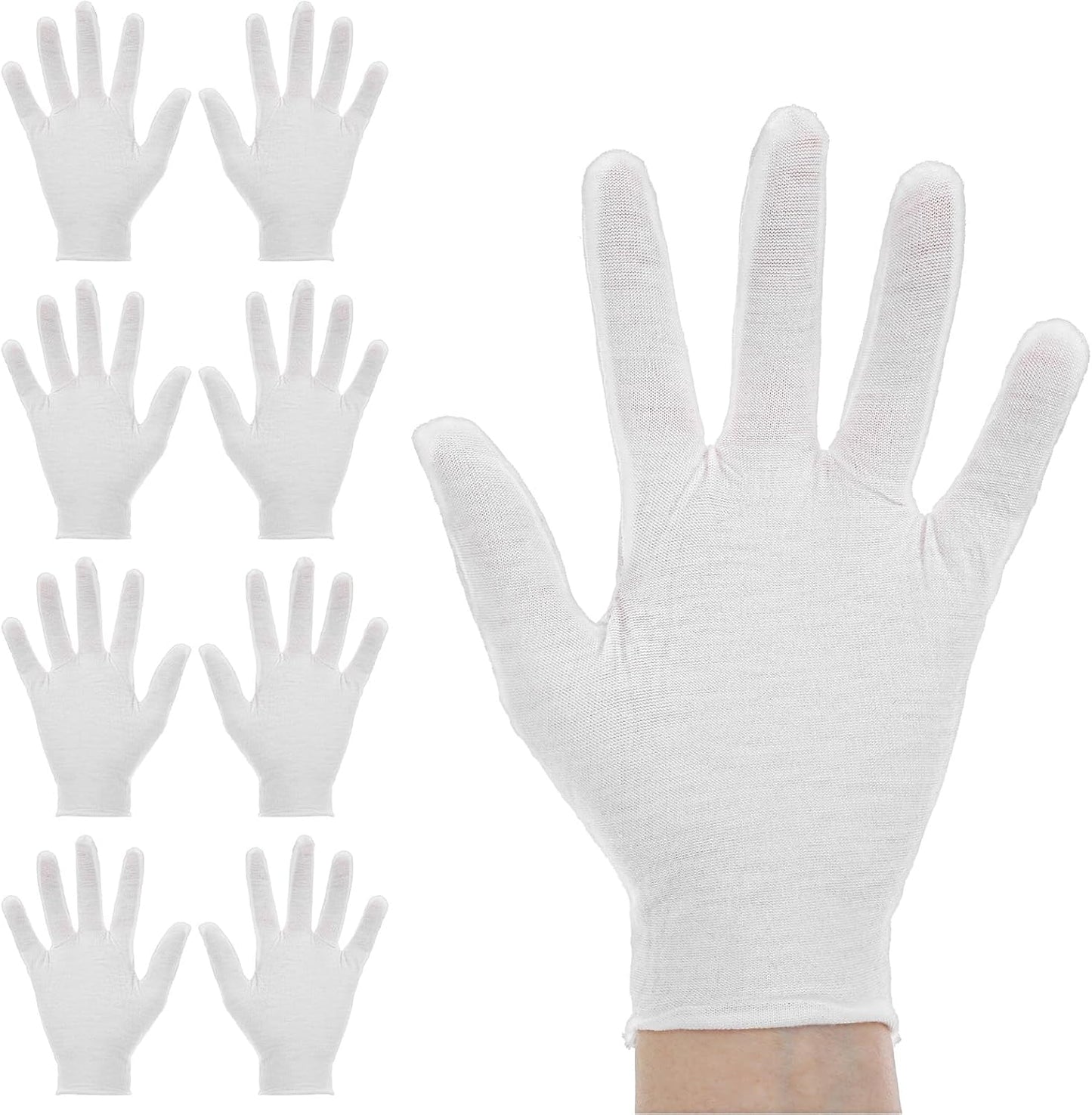 White Cotton Gloves for Dry Hands | Moisturizing Eczema Relief | 4 Pairs, Stretchy & Thin