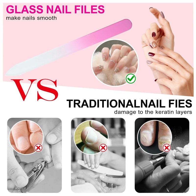 6 Pack Glass Nail File with Case, Professional Nail Files for Natural Nails, Double Sided Crystal Nail File,Nail File Kit for Girls Women Adults Birthday Christmas Gifts Stocking Stuffers (MIX-001)