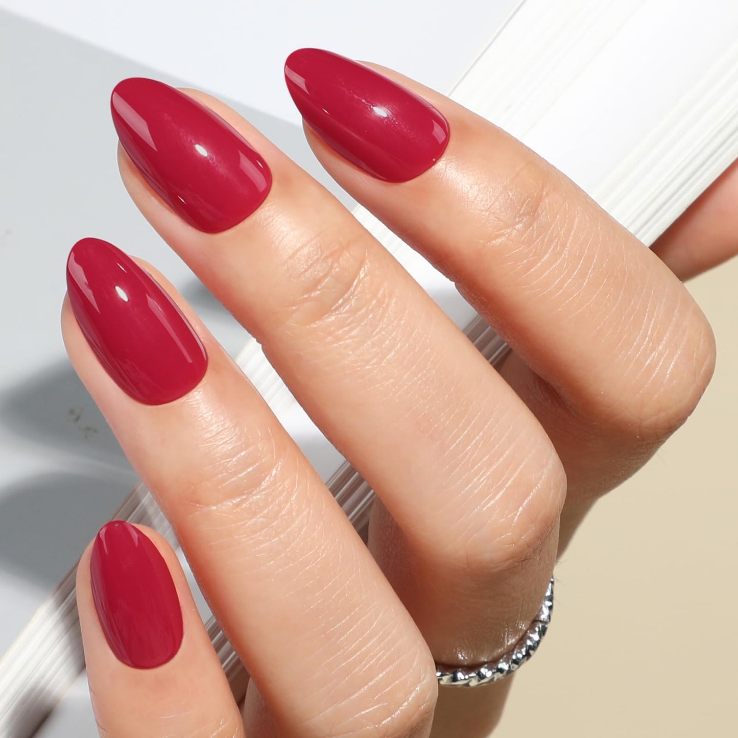 UNA GELLA Red Press On Nails Almond: Valentine's Day Soft Gel Press Ons with Nail Glue, 16 Sizes - 32 Reusable Short Fake Nails Kit, Mani Gift