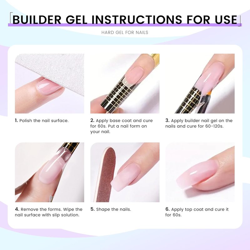 Builder Gel for Nails - Hard Gel for Nail Extensions & 3D Sculpting | White, Transparent, Pink, Nude - 5.3 fl oz (150 g)