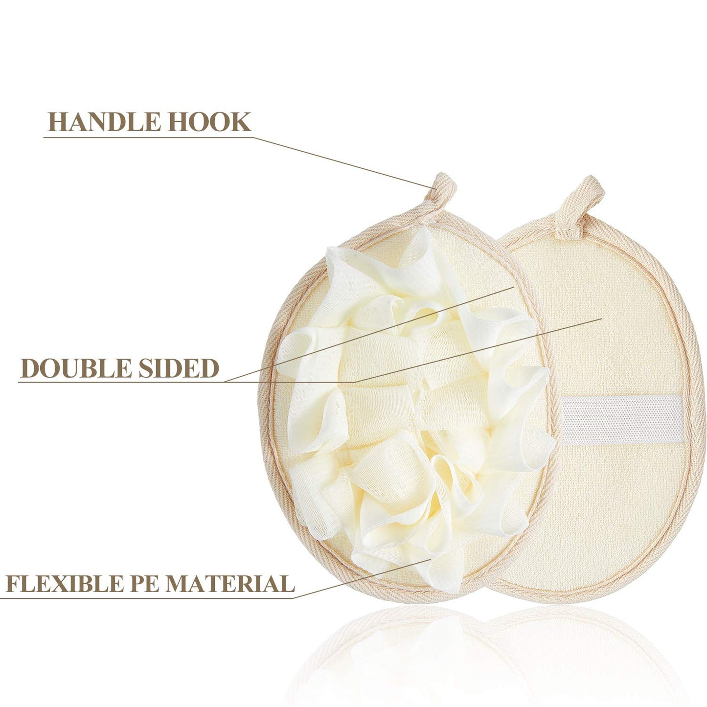 Boao 6 Pcs Bath Shower Pouf Sponge Mesh Pouf Shower Ball Exfoliating Body Sponge Pad Scrubber Glove with Flower Bath Ball (Beige)