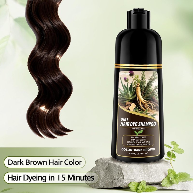 Hynqor Dark Brown Hair Dye Shampoo,Gray Hair Cover up Herbal Semi-Permanent Hair Color Shampoo for Women Men