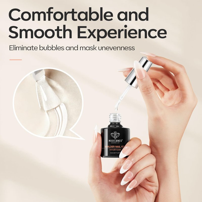 modelones Gel Polish Builder Nail, 2 Pcs Clear Builder Nail Polish, 8-in-One Rubber Color Hard Gel for Apex Building Thickening Extension DIY Home Salon Gifts LED Lamp Cured 10ml
