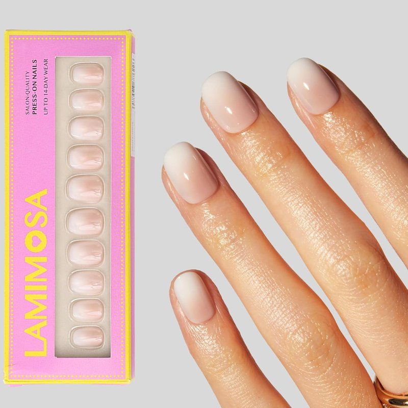 LAMIMOSA Ombre Press On Nails - 32Pcs Short Round Soft Gel Kit in Cappuccino, Reusable with Glue