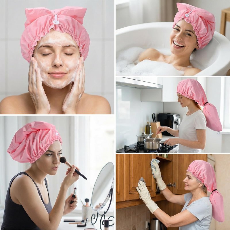 Mabor Large Shower Bonnet for Long Hair, Adjustable Flexi Shower Cap for Braids, Waterproof Jumbo Bath Bonnet for Women, Foldable Travel Essential