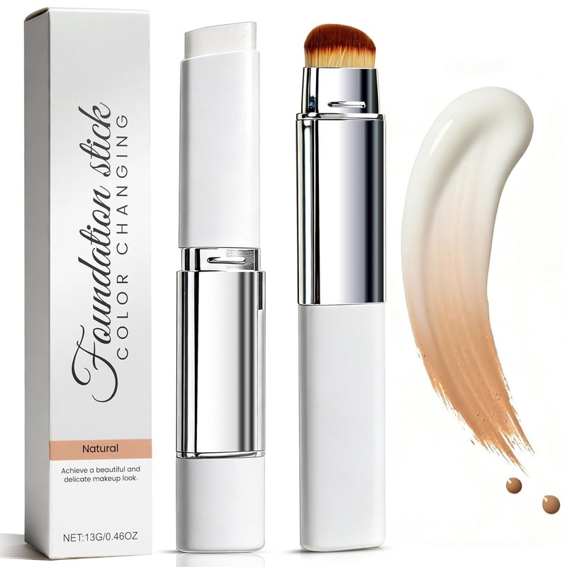 Korean Color Changing Foundation Stick - 2-in-1 Waterproof Hydrating Makeup | Dual-Ended Concealer & Brush, Travel-Friendly