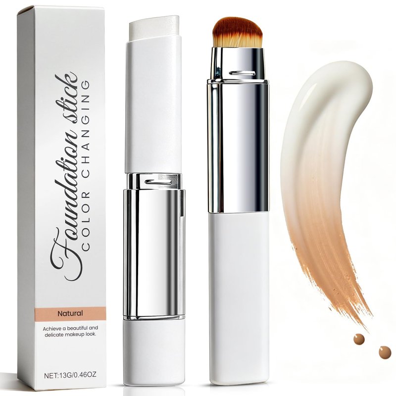 Korean Color Changing Foundation Stick with Brush for Lumine Skin, 2-in-1 Waterproof & Long-Lasting Hydrating Makeup, Dual-Ended Foundation & Concealer Stick (202)